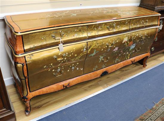 A Chinese gold lacquer nine drawer side cabinet W.180cm